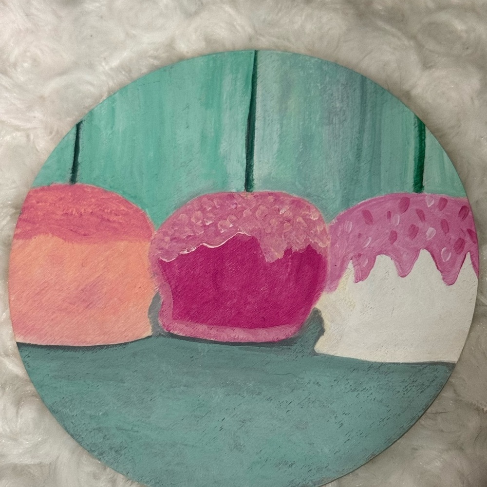 Candy Apples Acrylic Painting on Wooden Coaster Original by Artist Lise Marie